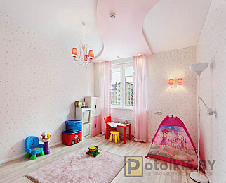 Двухуровневый матовый натяжной потолок в детскую комнату 