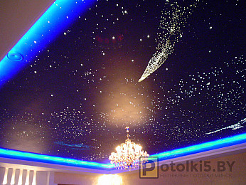 Потолок звездное небо многоуровневой конструкции с подсветкой и светодиодами