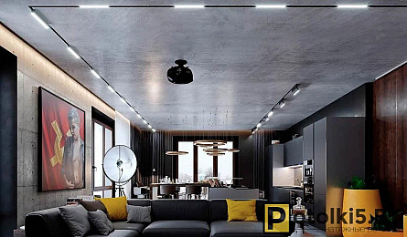 Серый натяжной потолок в стиле Лофт 2