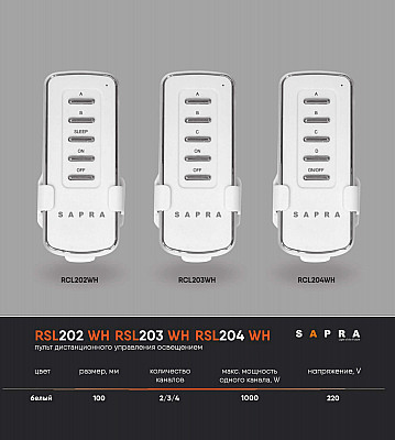 Пульты для светильников RSL202 WH RSL203 WH RSL204 WH
