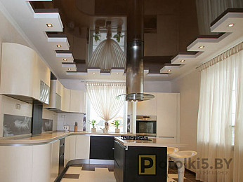 Двухуровневый черный натяжной потолок в кухню заказать в Минске