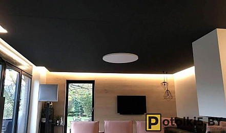 Черный натяжной потолок в стиле с подсветкой Лофт 7