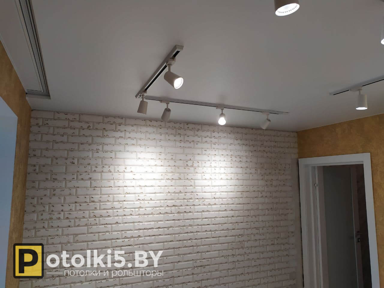 Готовые решения - Натяжной потолок с трековыми светильниками на кухню