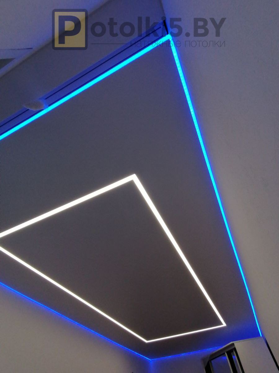 Парящий Натяжной потолок с RGB подсветкой и парящими линиями
